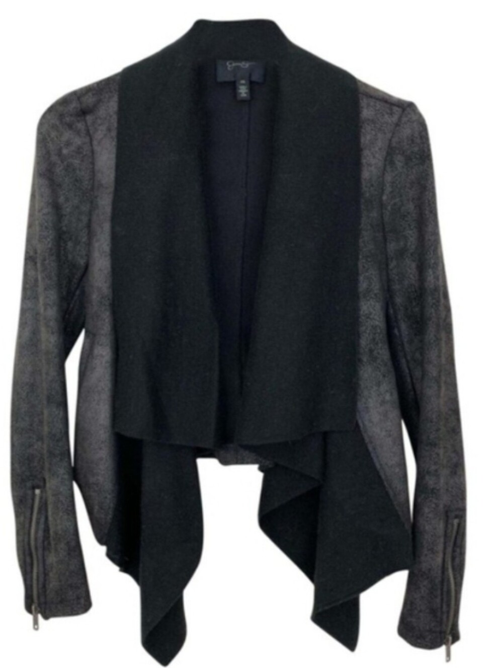 Jessica Simpson Draped Open-Front Jacket Cardigan Black and Charcoal Small